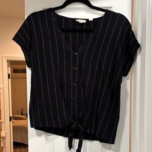 Fat Face Black and White Striped Button-Down Top